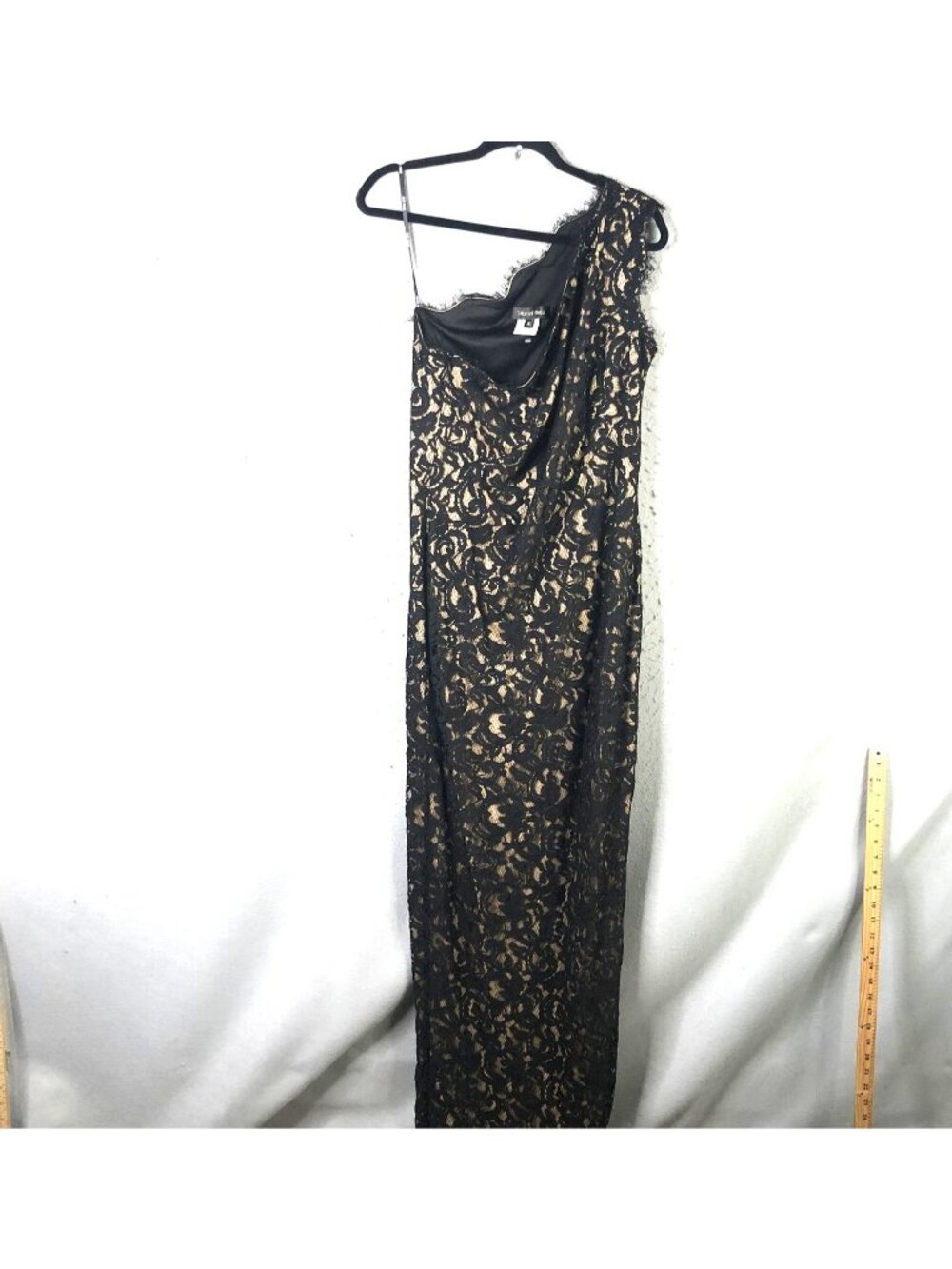 Tadashi Shoji Dress Womens 10 Black Lace One Shoulder Maxi Formal Fairy Grunge